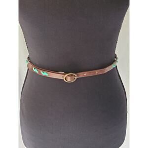 Thin leather belt with‎ blue cording